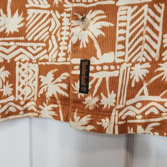 Timberland Hawaiian print button up shirt light orange brown large - Picture 4 of 9